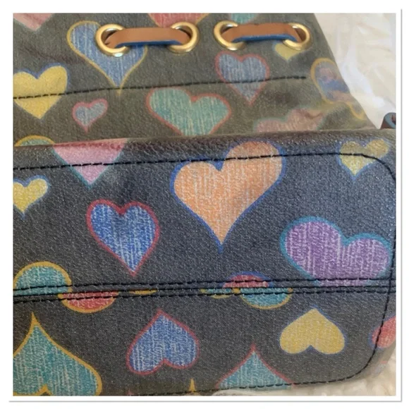 Dooney & Bourke Vintage Y2K Tiny Tassel Scribble Hearts Tote Multicolor - Picture 8 of 12
